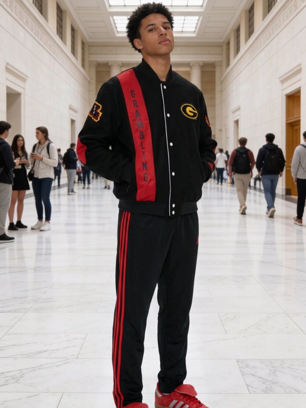 Adidas Grambling State Tigers HBCU Letterman Jacket Black IU4742 Mens Large